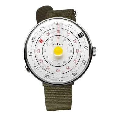 Klokers Watch - Klok 01 - Heritage - White & Yellow Dial - Green NATO Strap