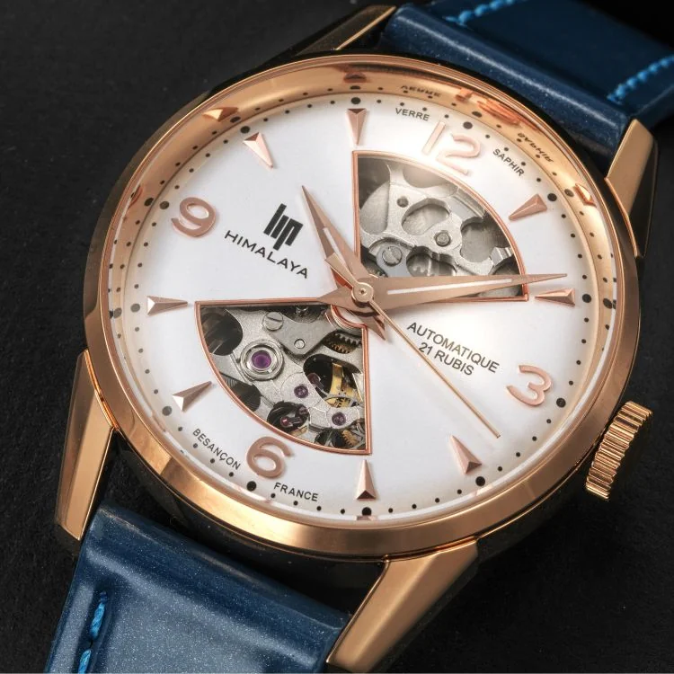 Cadran Montre LIP - Himalaya 33 mm - Sablier - Squelette Automatique - Cuir Bleu