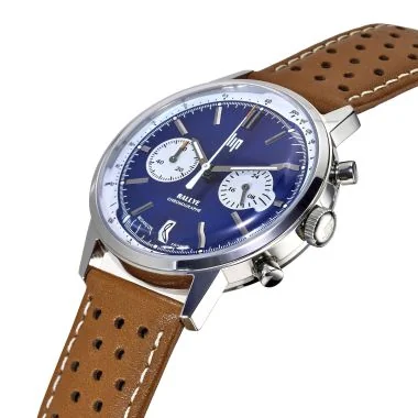 Profil Montre LIP - Rallye 41mm - Méca-Quartz - Cadran Bleu Cuir Marron