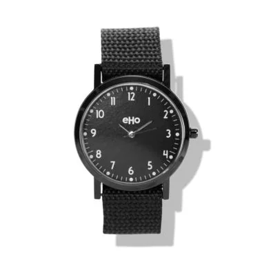 eHo Eco-Friendly Unisex Watch with Black Fabric Strap and Black Dial