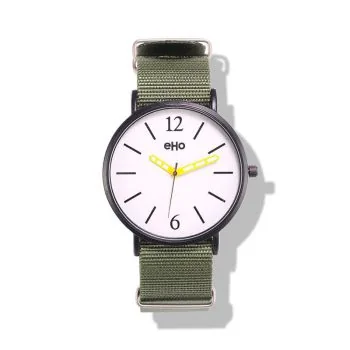Montre Ecoresponsable eHo Textile Kaki Cadran Blanc face