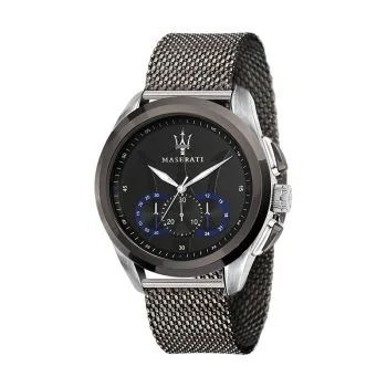 Face Montre Chronographe Maserati Traguardo Maille Milanaise Noir Cadran Noir - R8873612006