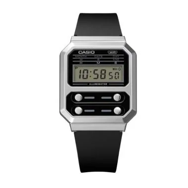 Face 2 Montre Casio - Vintage Collection Mixte - Noire et Argent - A100WEGG-1A2EF