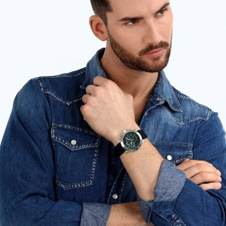 Portée Montre Sector 670 - Chronographe - Silicone Noire et Verte