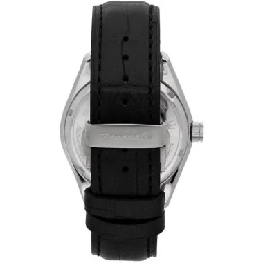 Dos Montre Automatique Maserati - Traguardo - Squelette Cuir Noir Cadran Noir - R8821112004