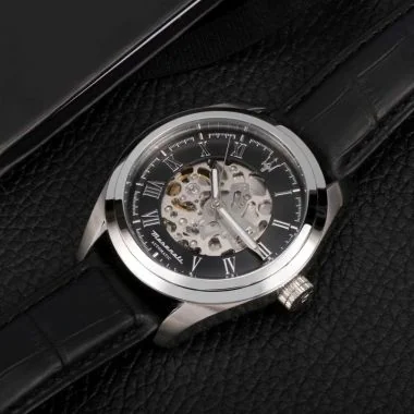 Cadran Montre Automatique Maserati - Traguardo - Squelette Cuir Noir Cadran Noir - R8821112004