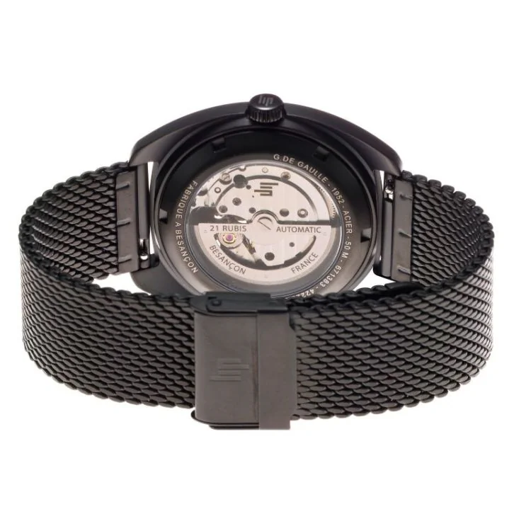 Dos Montre LIP - GDG 39 mm - Automatique Squelette - Maille Milanaise Noir