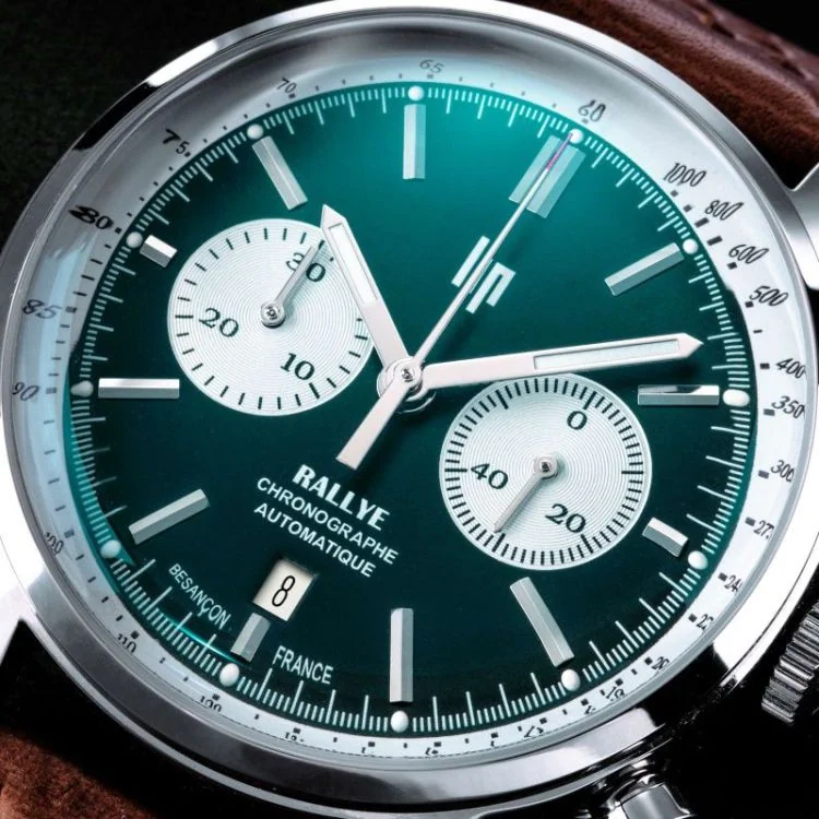 Cadran Montre LIP - Rallye 42mm - Chronographe - Automatique - Cuir Marron