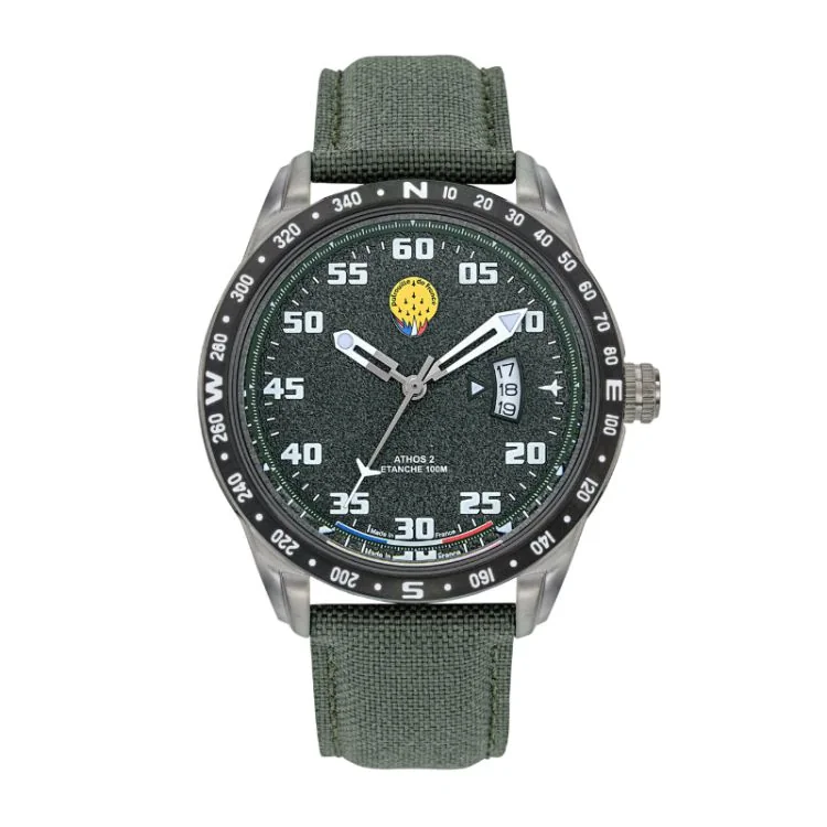 Montre Aviateur Patrouille de France - Athos 2 - Dateur - Tissé Kaki