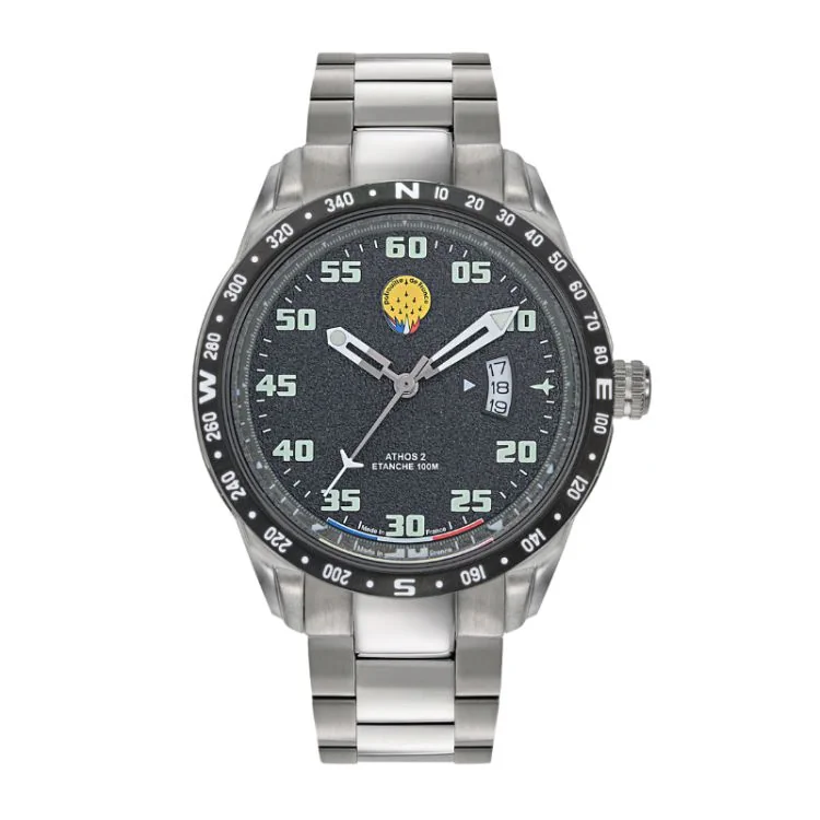 Montre Aviateur Patrouille de France - Athos 2 - Dateur - Acier Argenté