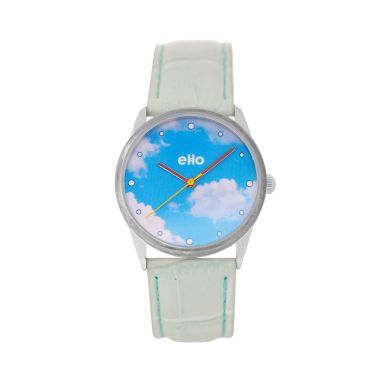 Face Montre Ecoresponsable eHo Cuir Bleu Cadran Ciel Blanc Bleu