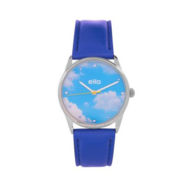 Face Montre Ecoresponsable eHo Cuir Bleu Cadran Ciel Blanc Bleu