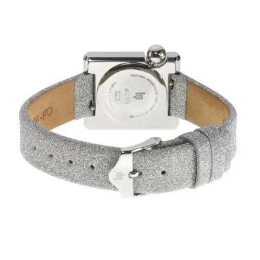 Dos Montre LIP - Mach 2000 - Mini Square - Cuir Argenté Pailleté