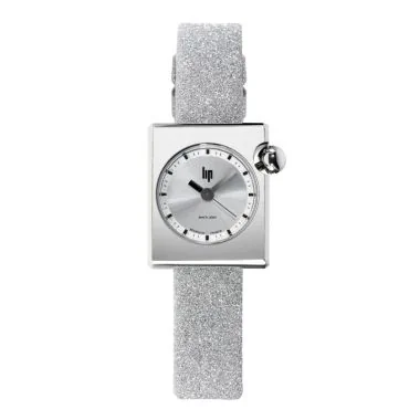 Face Montre LIP - Mach 2000 - Mini Square - Cuir Argenté Pailleté