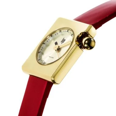 Profil Montre LIP - Mach 2000 - Mini Square - Cadran Doré - Cuir Rouge Lisse