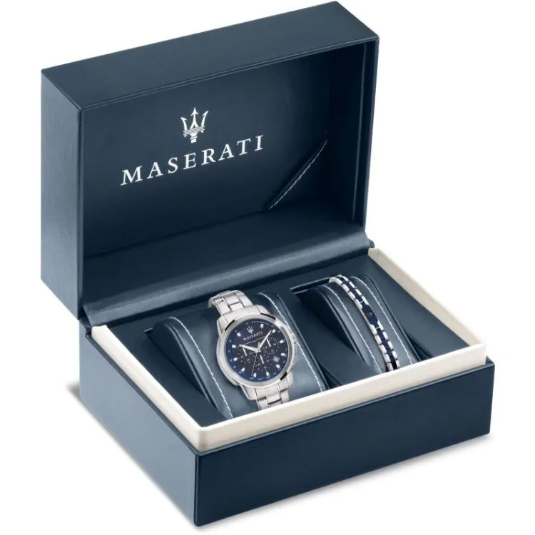 Packaging Coffret Montre Maserati - Successo - Argenté et Bleu - R8851121016