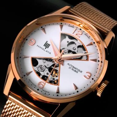 Cadran Montre LIP - Himalaya 33 mm Sablier - Squelette Automatique - Maille Milanais Rose