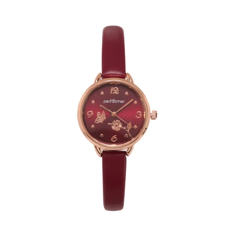 Montre Performer - Motif Papillon - Femme - Cuir Rouge - 70716952