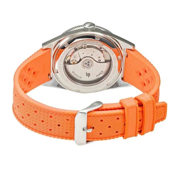 Dos Montre LIP - Nautic 3 - Automatique 39mm - Caoutchouc Orange