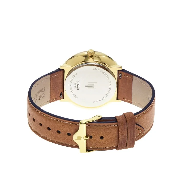 Dos Montre LIP - Dauphine 38 mm - Cuir Marron Cadran Doré