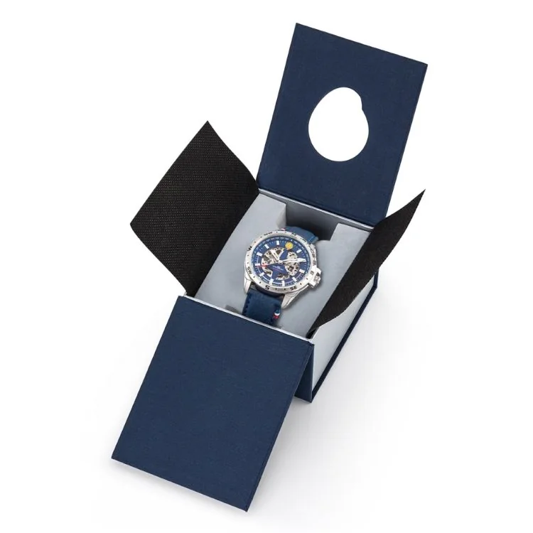 Coffret Montre Patrouille de France - Aviateur - Athos 8 - Automatique Squelette - Cuir Bleu