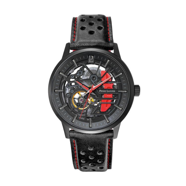 Montre Pierre Lannier - Paddock - Automatique - Squelette - Cuir Rouge