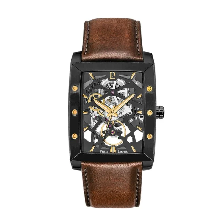 Montre Pierre Lannier - Hector - Automatique - Squelette - Cuir Marron