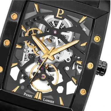 Cadran Montre Pierre Lannier - Hector - Automatique - Squelette - Acier Noir