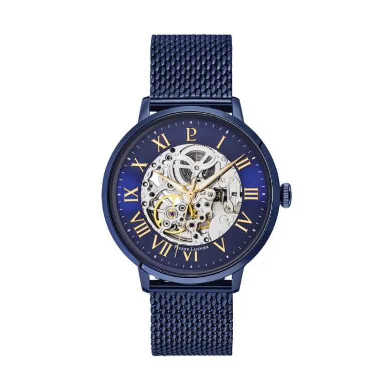 Montre Pierre Lannier - Automatic - Squelette - Maille Milanaise Bleu