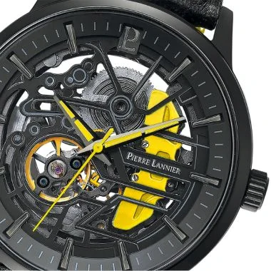 Cadran Montre Pierre Lannier - Paddock - Automatique - Squelette - Cuir Jaune