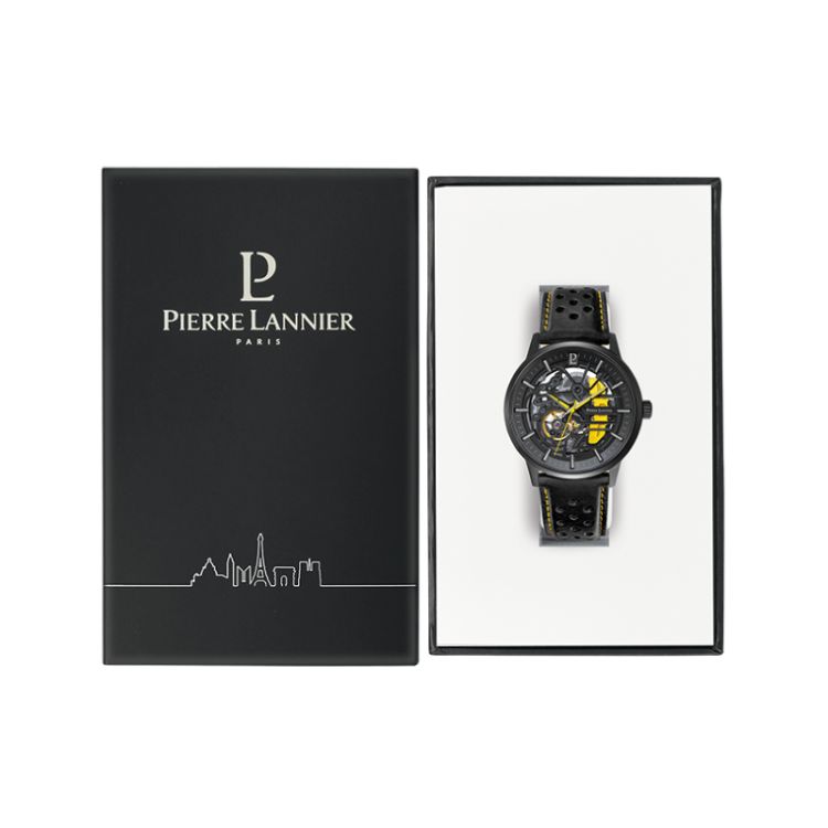 Coffret Montre Pierre Lannier - Paddock - Automatique - Squelette - Cuir Jaune