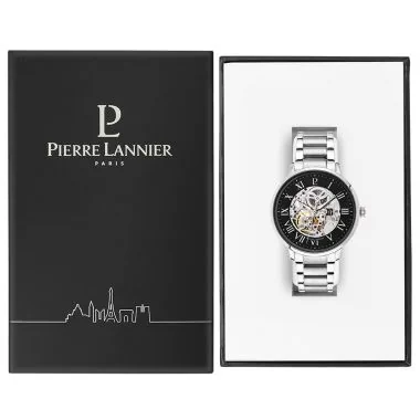 Coffret Montre Pierre Lannier - Automatic - Squelette - Acier Noir et Argent