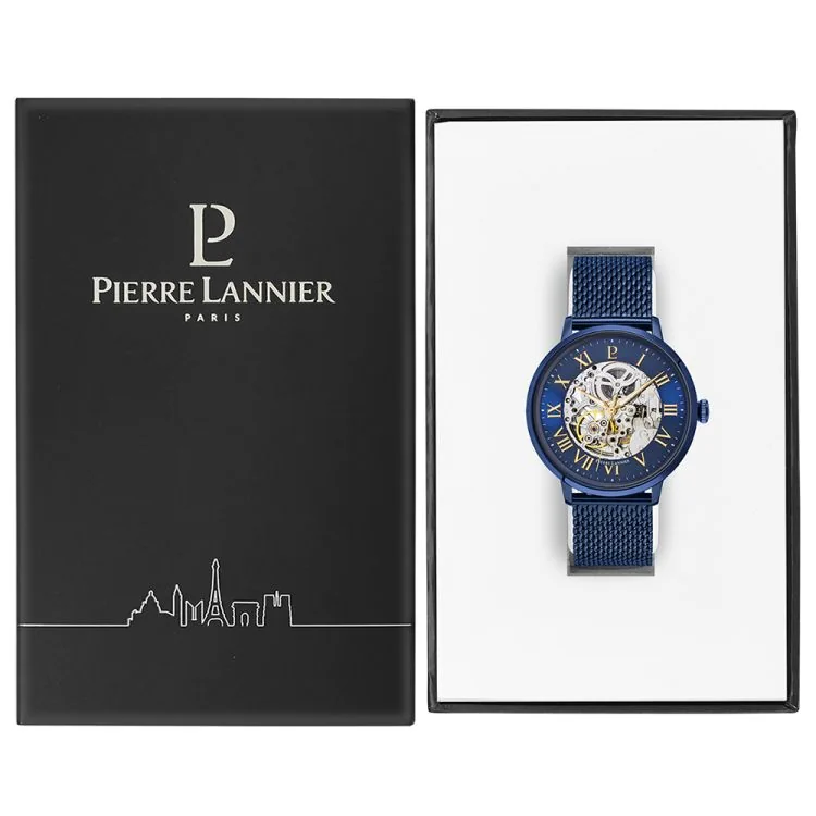 Coffret Montre Pierre Lannier - Automatic - Squelette - Maille Milanaise Bleu