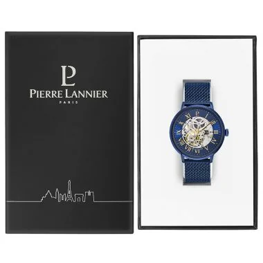 Coffret Montre Pierre Lannier - Automatic - Squelette - Maille Milanaise Bleu