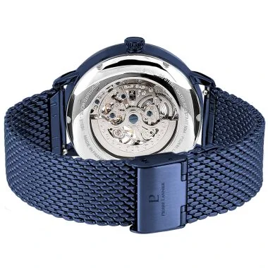 Dos Montre Pierre Lannier - Automatic - Squelette - Maille Milanaise Bleu