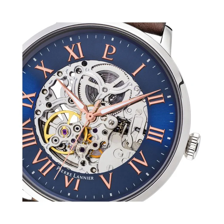 Cadran Montre Pierre Lannier - Automatic - Squelette - Cuir Marron
