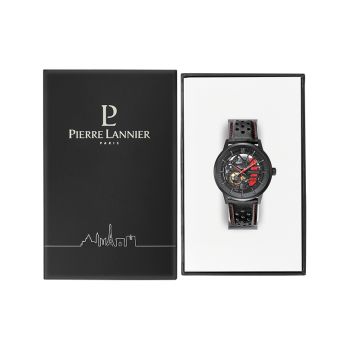 Coffret Montre Pierre Lannier - Paddock - Automatique - Squelette - Cuir Rouge