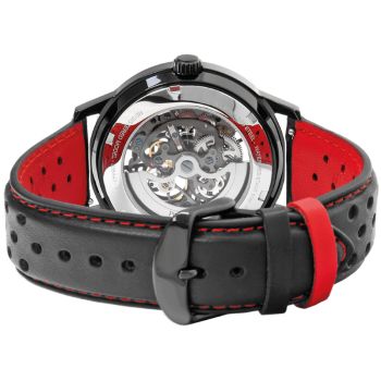 Dos Montre Pierre Lannier - Paddock - Automatique - Squelette - Cuir Rouge