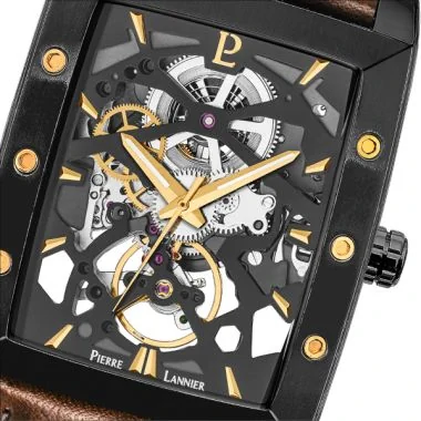 Cadran Montre Pierre Lannier - Hector - Automatique - Squelette - Cuir Marron