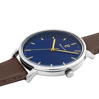 Profil Montre Pierre Lannier - Essential - Cadran Bleu - Cuir Marron