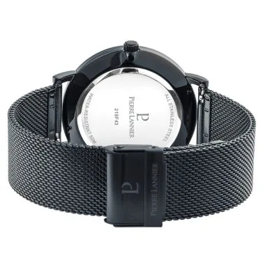 Dos Montre Pierre Lannier - Essential - Cadran Noir - Maille Milanaise Noire