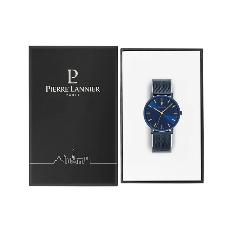 Coffret Montre Pierre Lannier - Essential - Cadran Bleu - Maille Milanaise Bleu