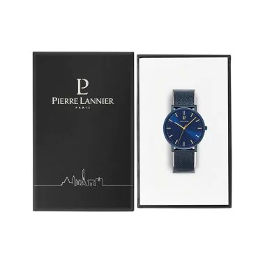 Coffret Montre Pierre Lannier - Essential - Cadran Bleu - Maille Milanaise Bleu