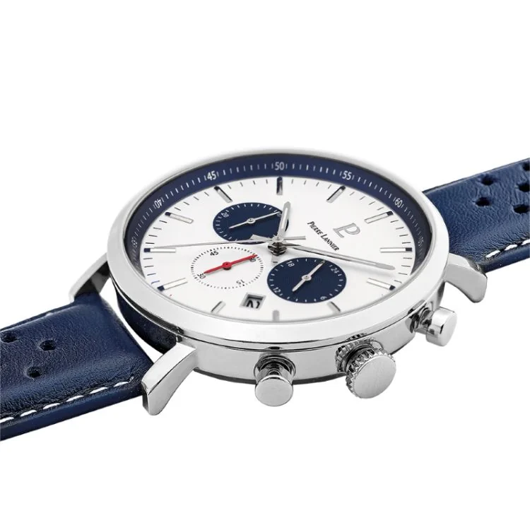 Profil Montre Pierre Lannier - Barron - Chronographe - Cuir Bleu