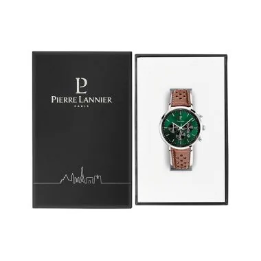 Coffret Montre Pierre Lannier - Baron - Chronographe - Cuir Marron
