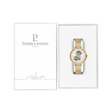 Coffret Montre Pierre Lannier - Mélodie - Squelette - Maille Milanaise Doré