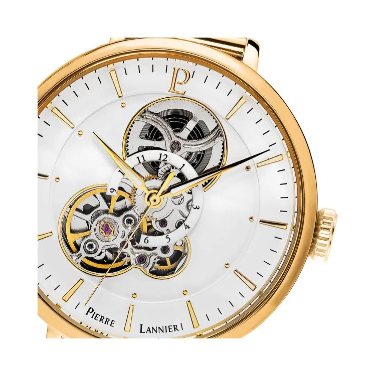 Cadran Montre Pierre Lannier - Mélodie - Squelette - Maille Milanaise Doré