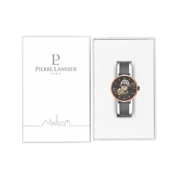 Coffret Montre Pierre Lannier - Mélodie - Squelette - Maille Milanaise Noire