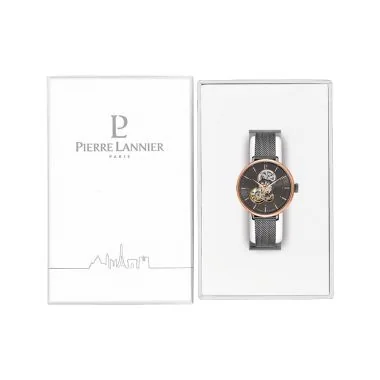 Coffret Montre Pierre Lannier - Mélodie - Squelette - Maille Milanaise Noire