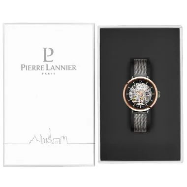 Coffret 2 Montre Pierre Lannier - Automatique - Squelette - Maille Milanaise Noire